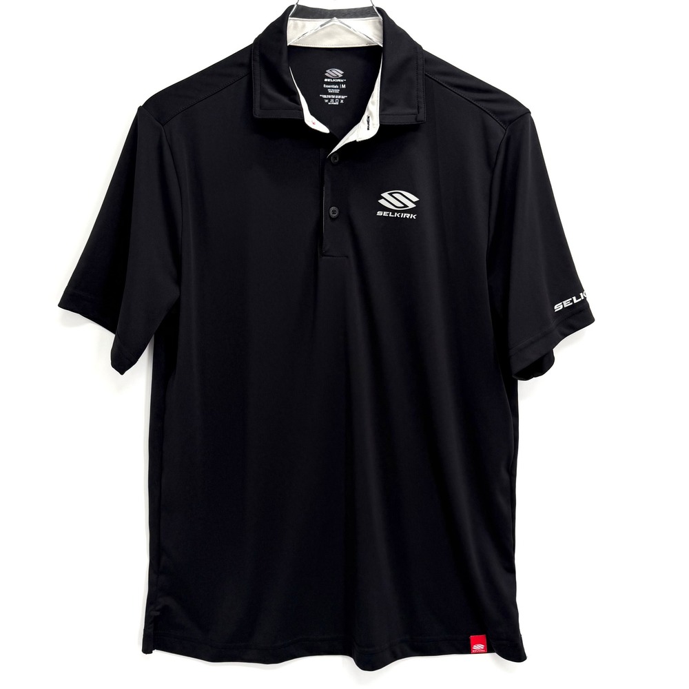 Selkirk Essentials Polo Shirt Mens M Black Short Sleeve Pickleball Performance